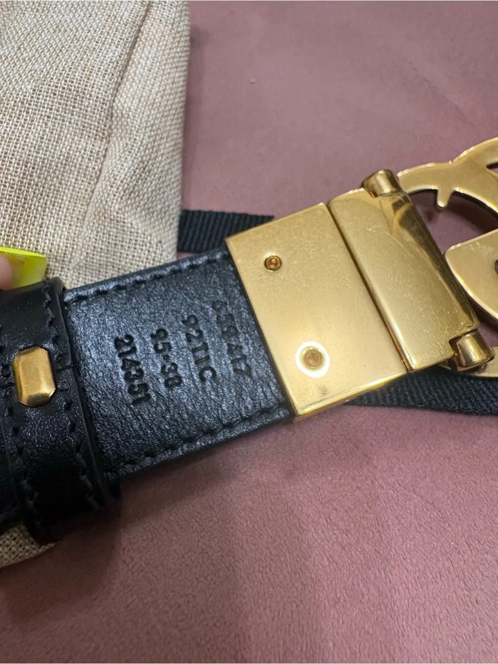 AUTHENTIC Gucci Brown GG Canvas Unisex Belt with Gold Double G Buckle